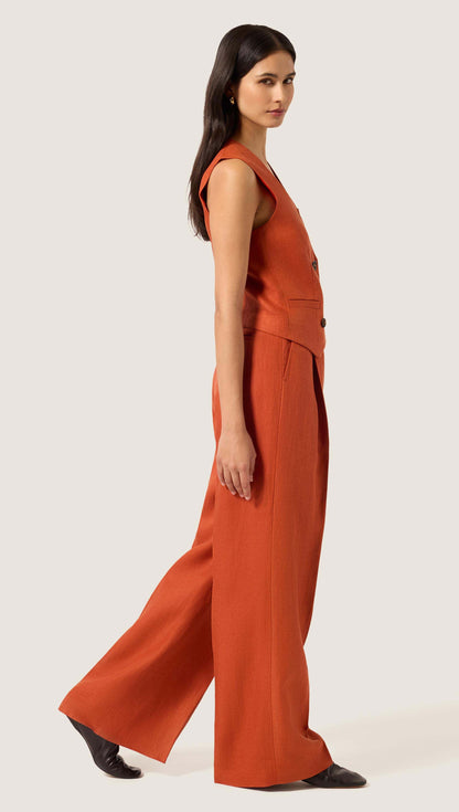 Double-Breasted Waistcoat in Linen Twill | Deep Persimmon