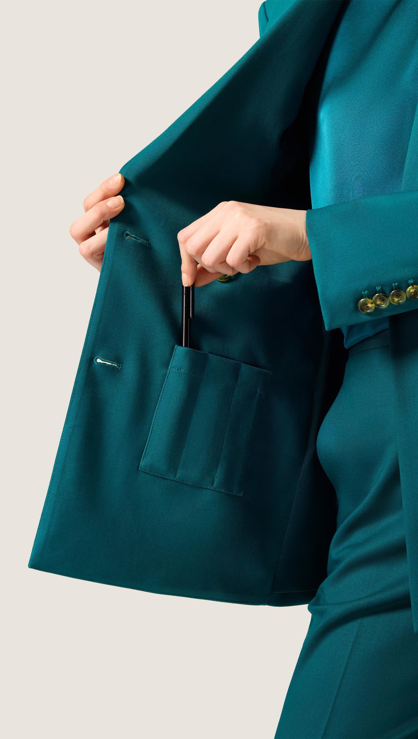 Double-Breasted Blazer in Seasonless Wool | Deep Teal