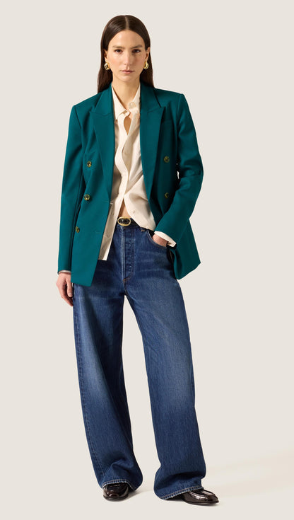 Double-Breasted Blazer in Seasonless Wool | Deep Teal
