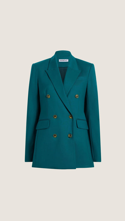 Double-Breasted Blazer in Seasonless Wool | Deep Teal
