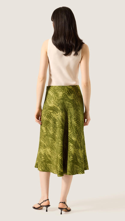 Bias Midi Skirt in Silk Twill | Green Fern