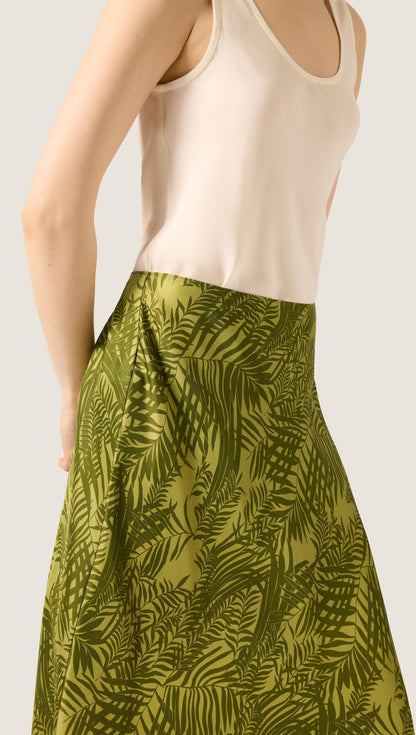 Bias Midi Skirt in Silk Twill | Green Fern