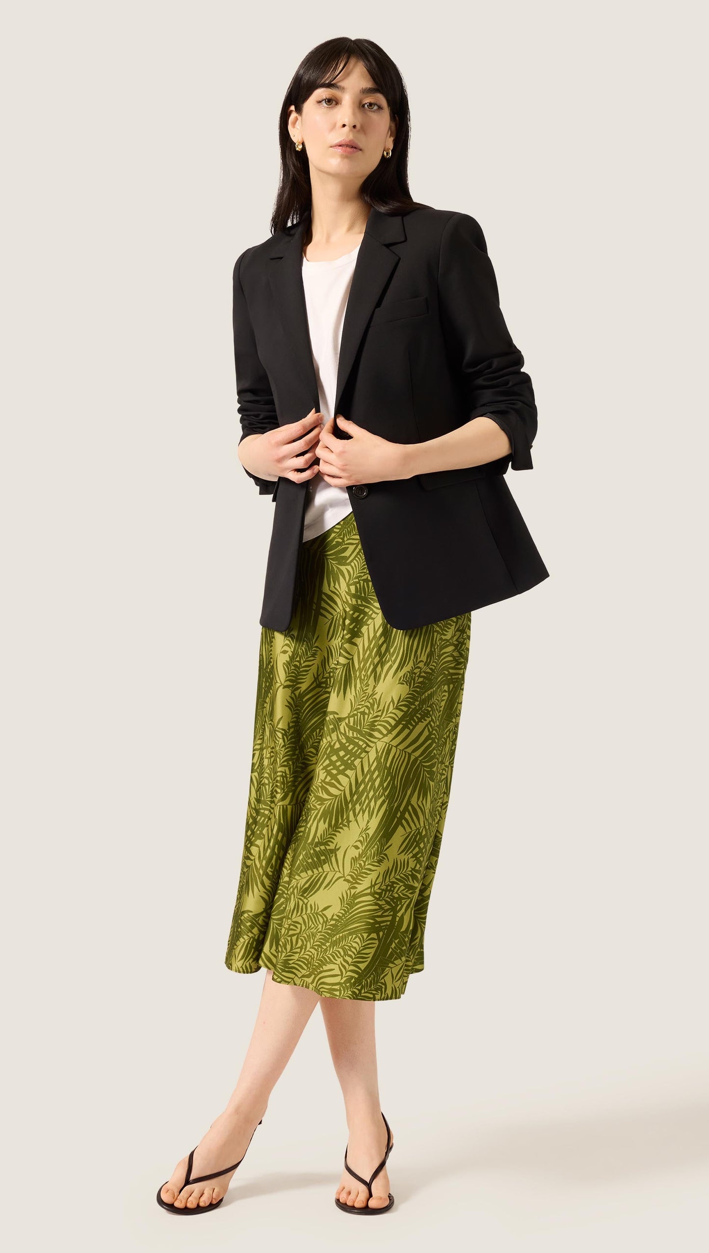 Bias Midi Skirt in Silk Twill | Green Fern