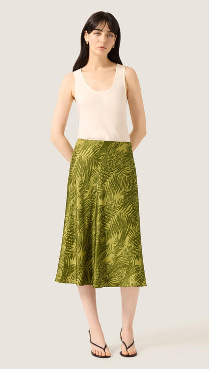 Bias Midi Skirt in Silk Twill | Green Fern