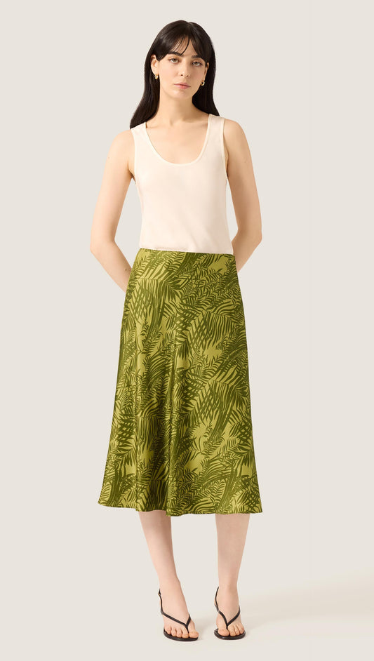Bias Midi Skirt in Silk Twill | Green Fern