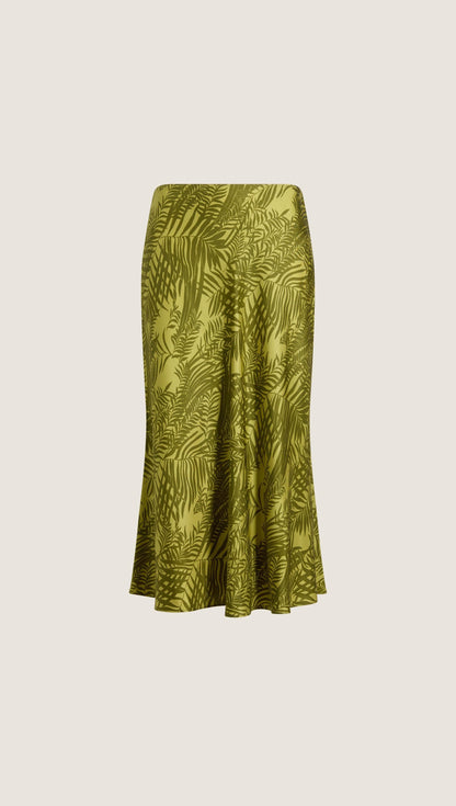 Bias Midi Skirt in Silk Twill | Green Fern