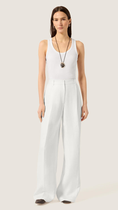 Single Pleat Trouser in Viscose Linen | Ivory
