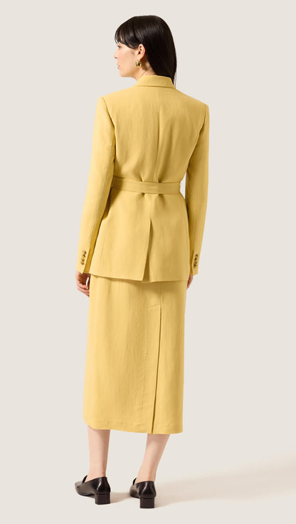 Belted Double-Breasted Blazer in Viscose Linen | Sunflower