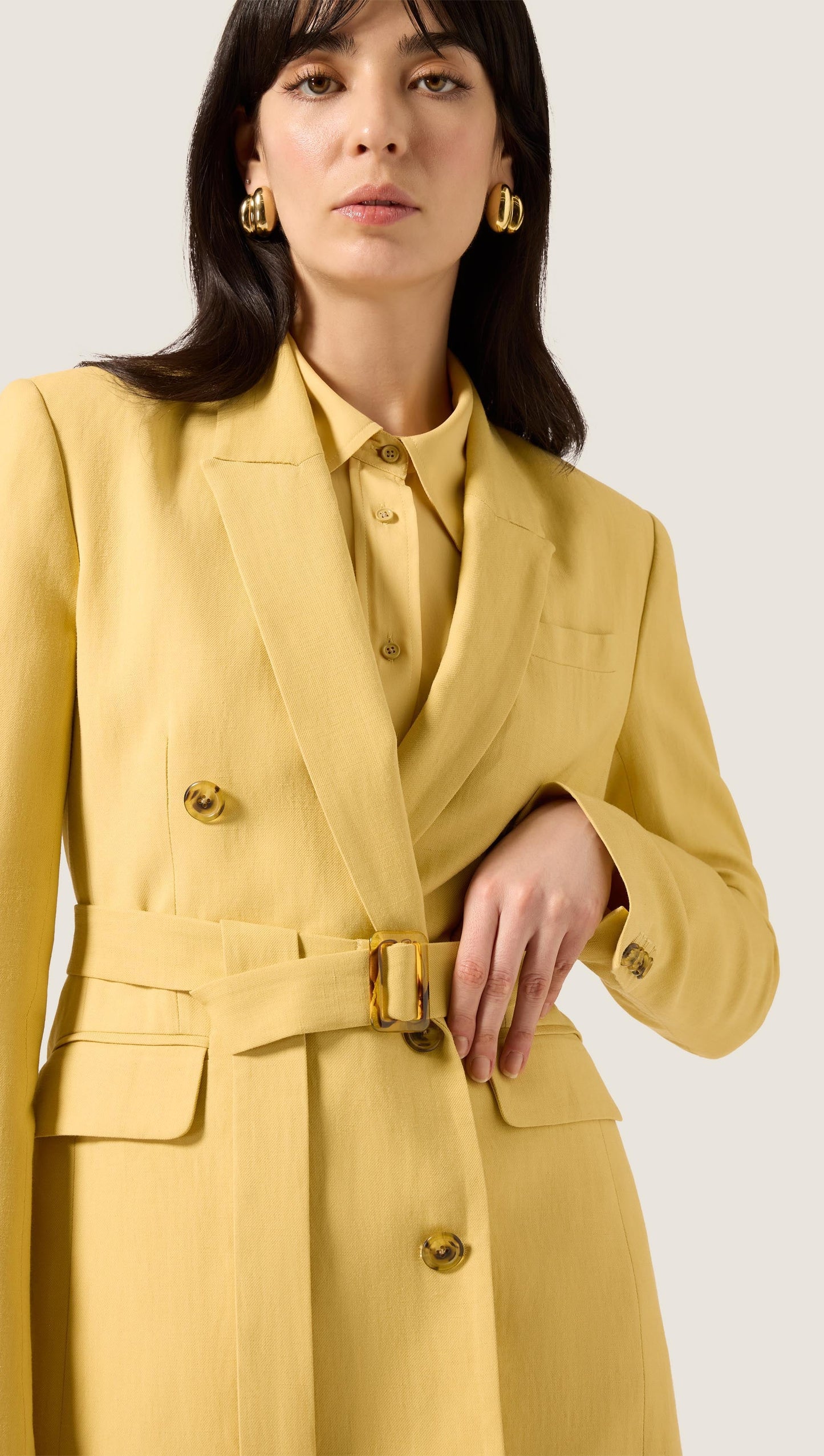 Belted Double-Breasted Blazer in Viscose Linen | Sunflower