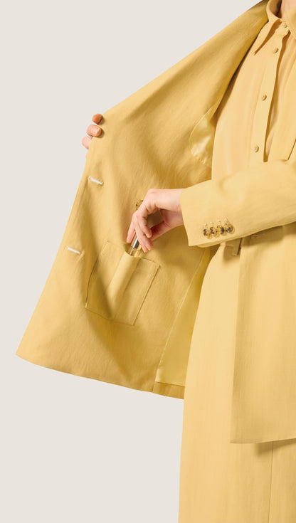 Belted Double-Breasted Blazer in Viscose Linen | Sunflower