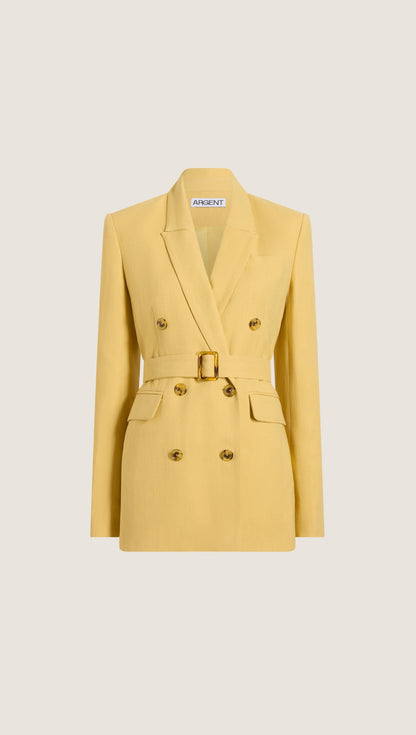 Belted Double-Breasted Blazer in Viscose Linen | Sunflower
