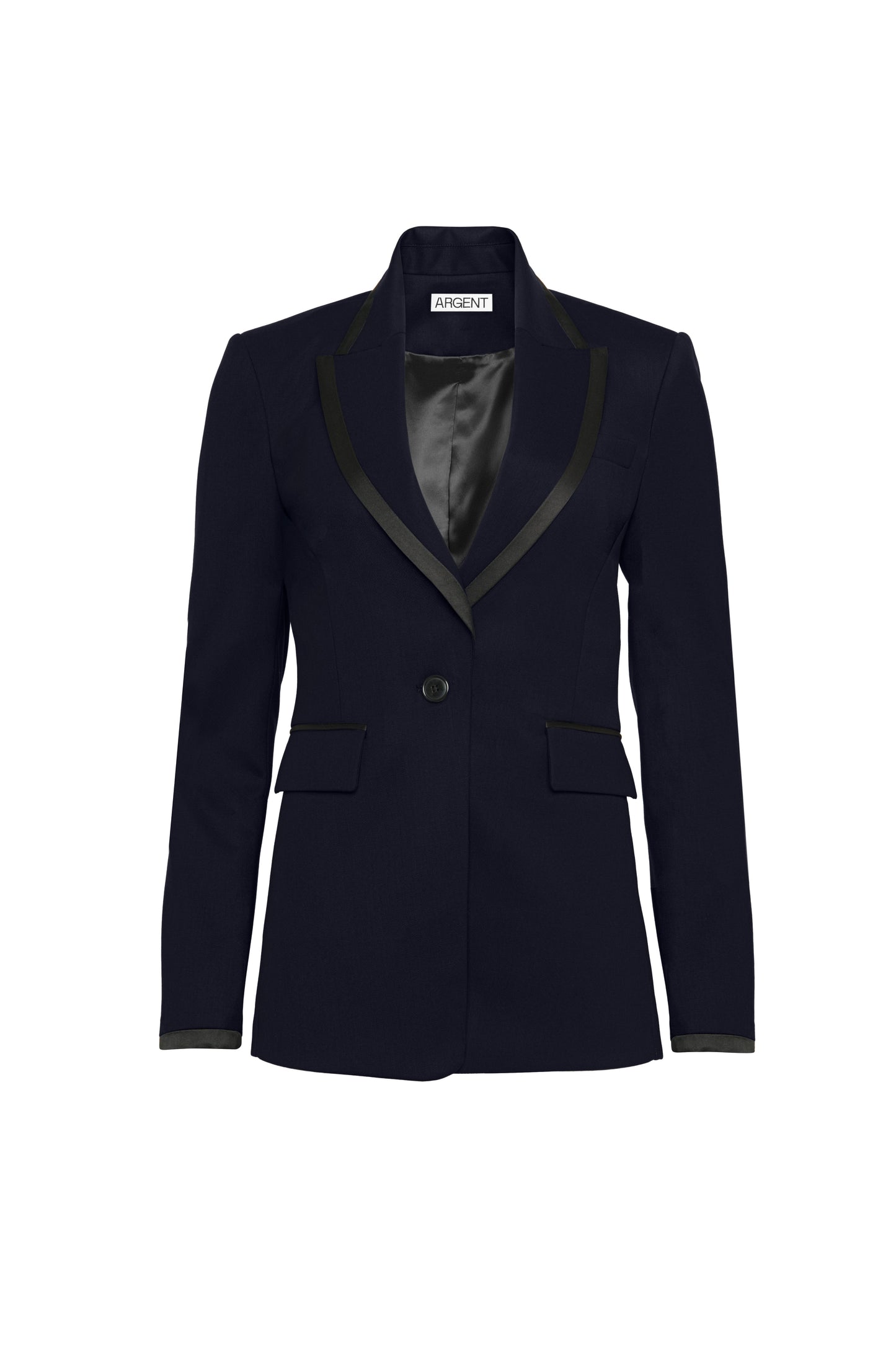 Colorblocked Sculpted Blazer in Seasonless Wool | Midnight/Black