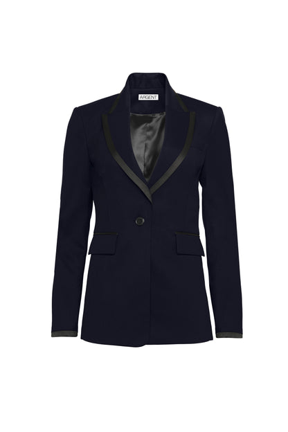Colorblocked Sculpted Blazer in Seasonless Wool | Midnight/Black