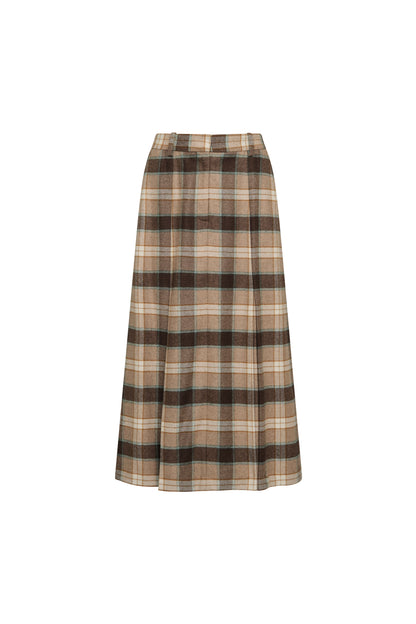 Godet Skirt in Wool | Brown Plaid