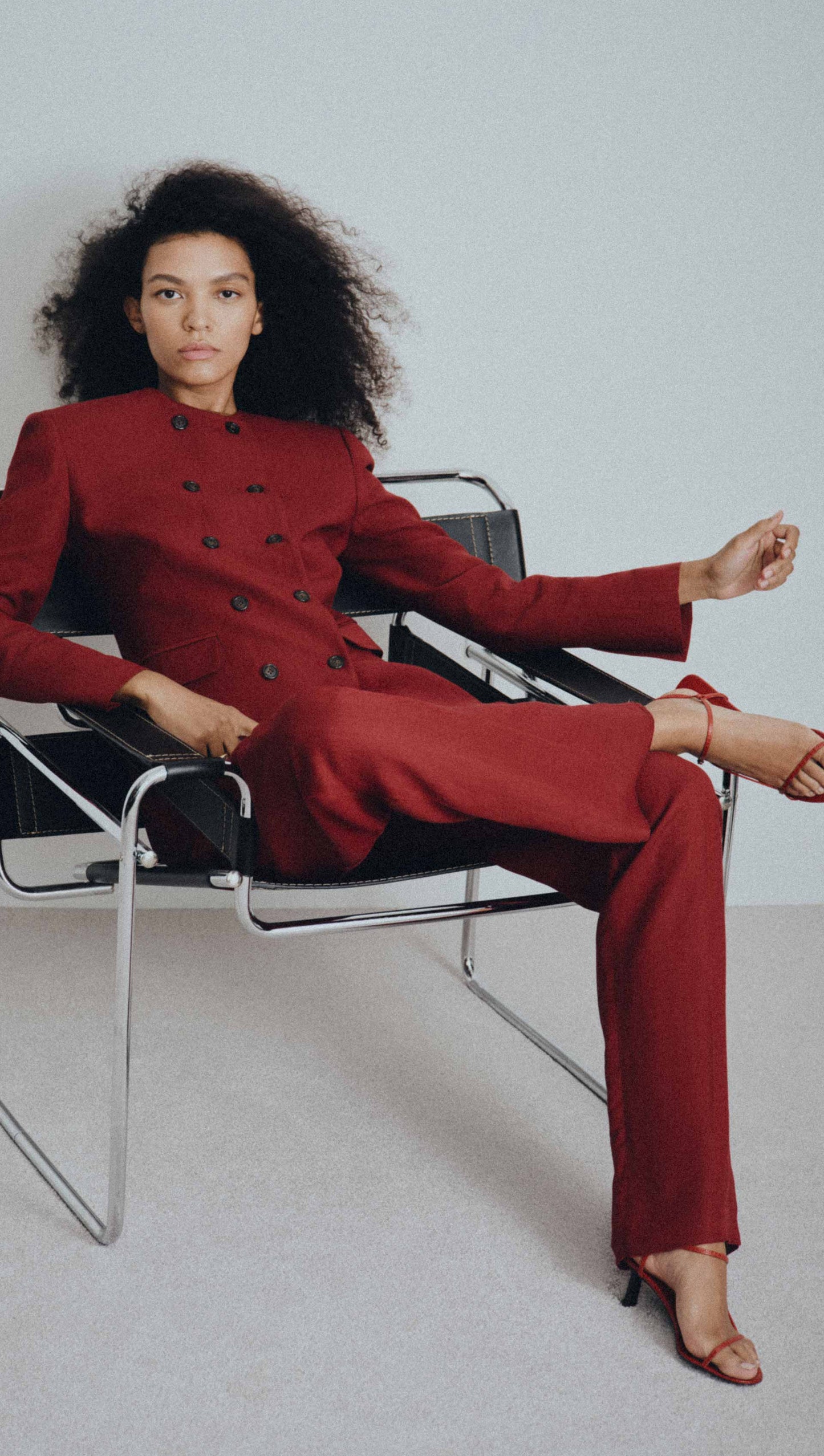 Double-Breasted Crewneck Blazer in Viscose Linen | Maroon