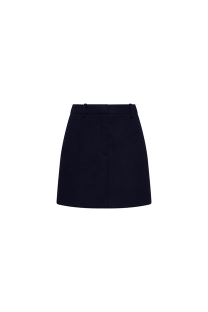 Mini Tailored Skirt in Double-Faced Wool | Navy
