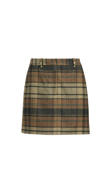 Mini Tailored Skirt in Flannel | Green Plaid
