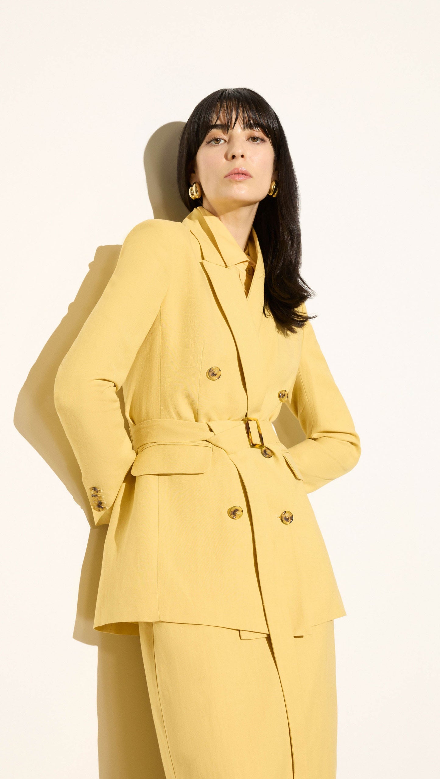 Belted Double-Breasted Blazer in Viscose Linen | Sunflower