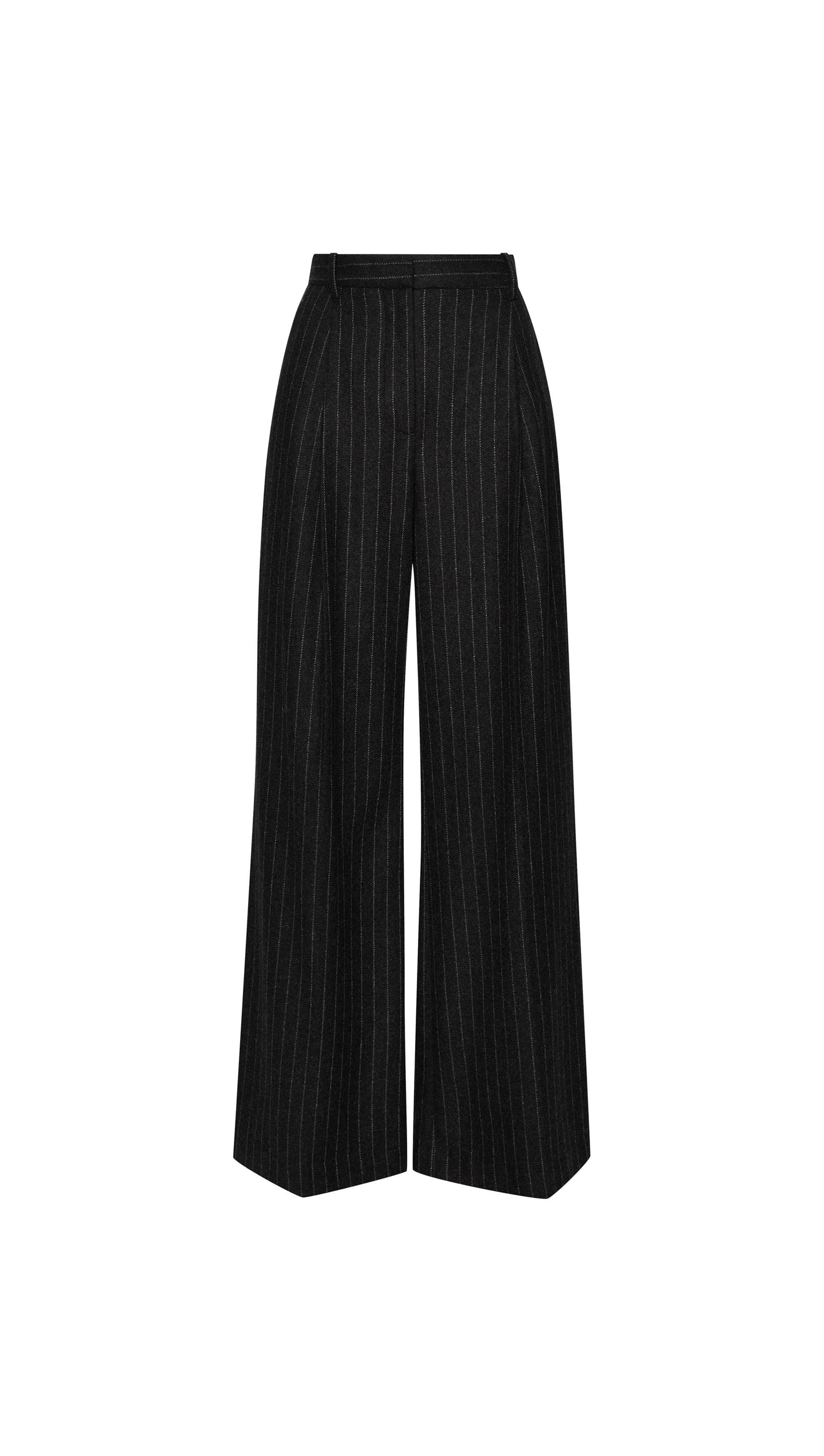 Single Pleat Trouser in Wool Blend | Grey Pinstripe