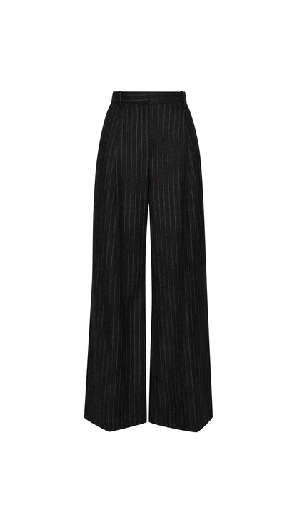 Single Pleat Trouser in Wool Blend | Grey Pinstripe