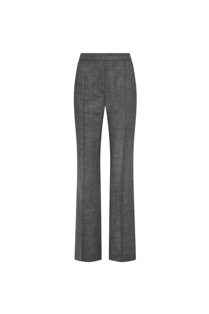 Straight Pintuck Trouser in Textured Wool Twill | Grey Melange