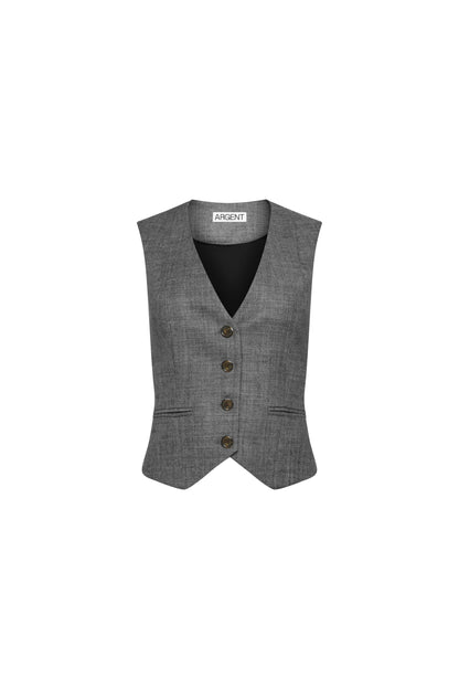 Waistcoat in Textured Wool Twill | Grey Melange